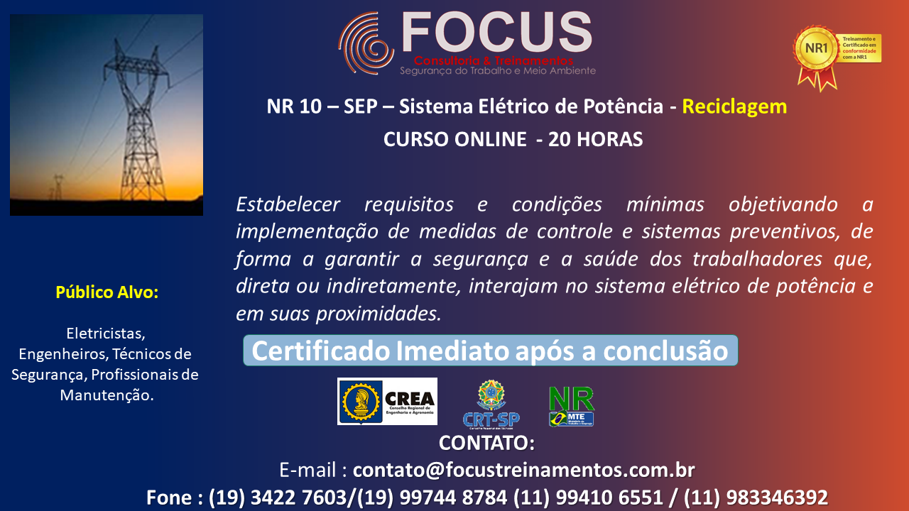 NR 10 -  SEP - Sistema Elétrico de Potência - Reciclagem  