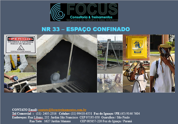 Curso NR 33 Trabalho em Espaço Confinado PRESENCIAL SOMENTE
